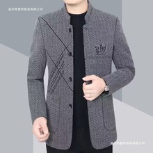 秋冬薄绒中长款外套立领夹克商务毛呢外套男休闲修身男士秋冬大衣
