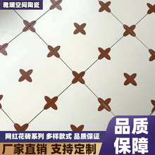 广东佛山法式全瓷网红绿色小花砖400x400餐厅厨房卫生间防滑瓷砖