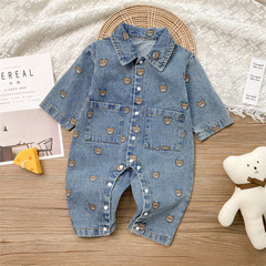 Baby onesie autumn new Korean style crawling suit single-layer thin denim jacket full moon baby fashionable outdoor outerwear