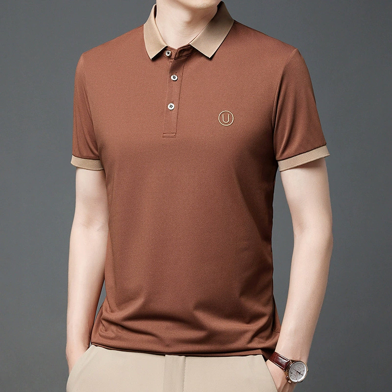 2024 летняя модель ледяной шелк высококлассная вышивка поло для британских мужчин тонкая рубашка с короткими рукавами