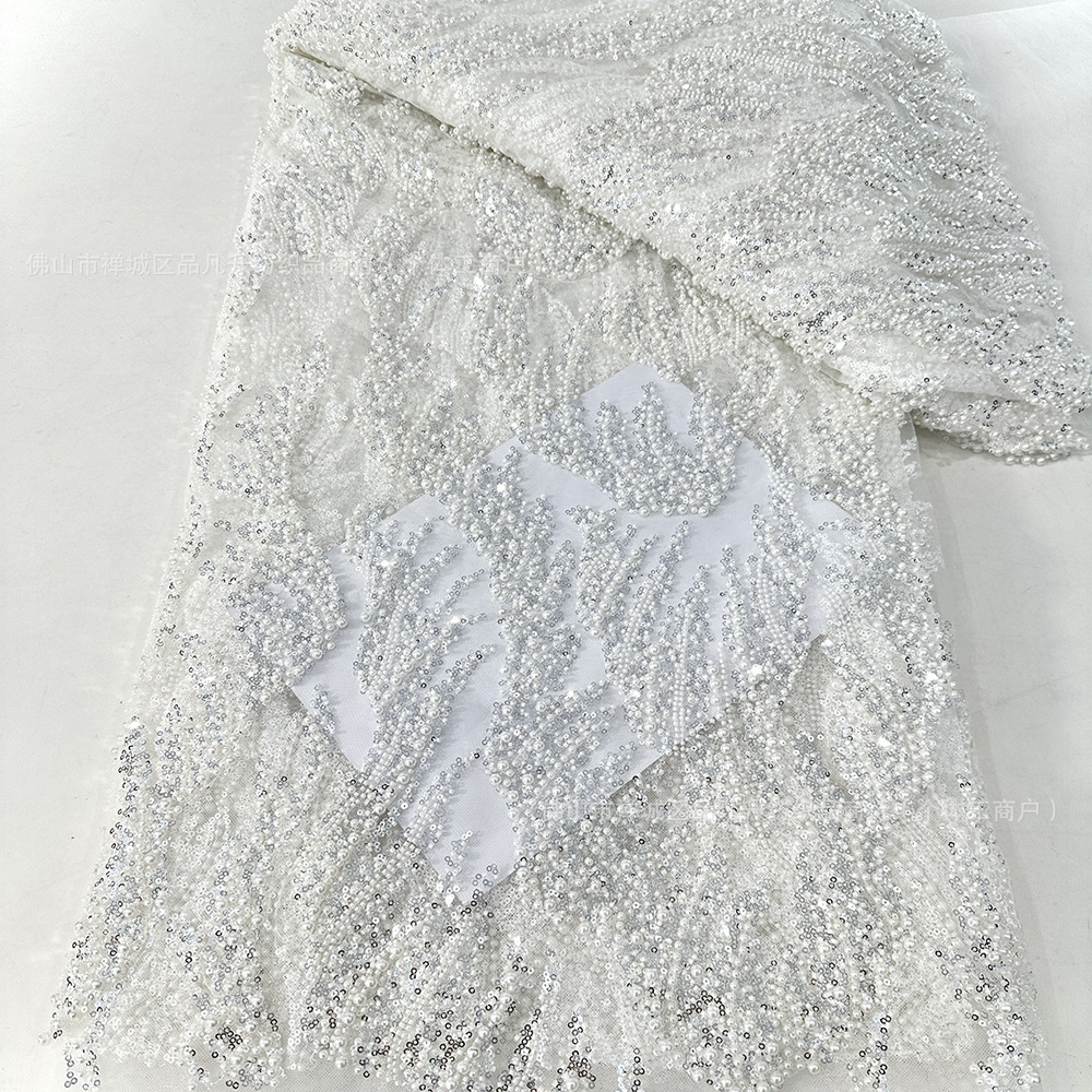 Tubo de perlas bordado tridimensional gran burbuja de perlas bordado tela de vestido de boda alta moda vestido de noche tela en stock al por mayor