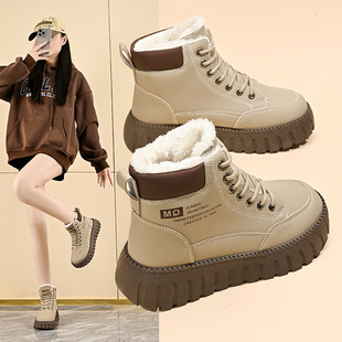 Winter fleece-lined High-top Martins Women's Shoes Korean-style All-match Thickened Warm Cotton-padded Shoes Platform Casual Short Boots Snow Boots