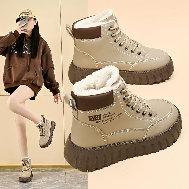 Платформенные низкие ботинки Martens, унисекс, корейский стиль, с плюшевой подкладкой