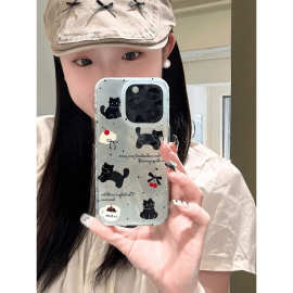薄荷绿樱桃猫咪适用苹果16手机壳iphone15保护套14华为p7oppo小米