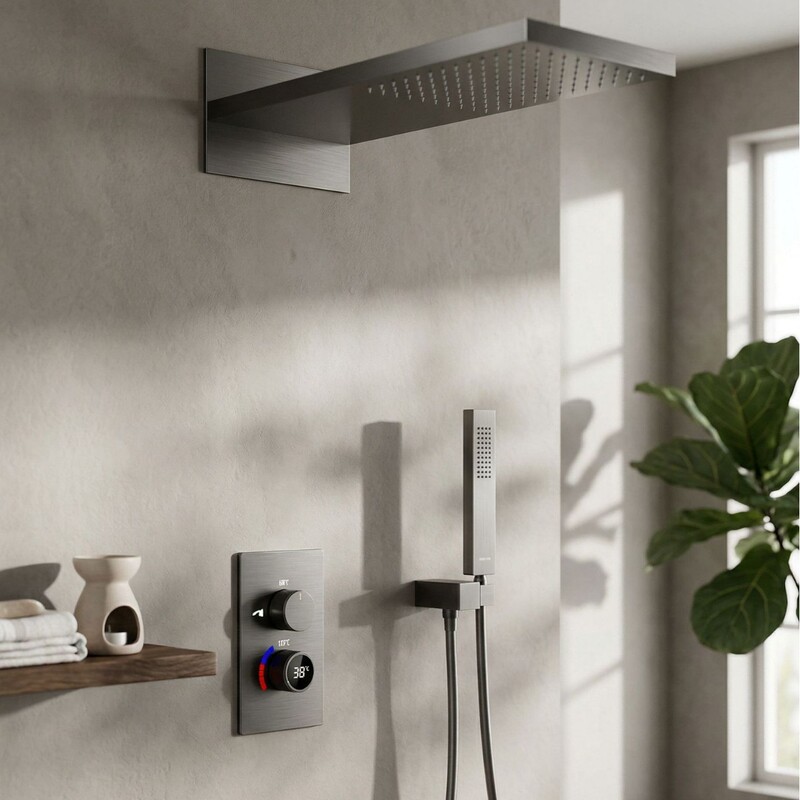 Tenba Concealed Showerhead, All-Copper, Hot and Cold, Digital Display, Household Top Spray, Knob Control, Hotel Minimalist White Embedded Shower