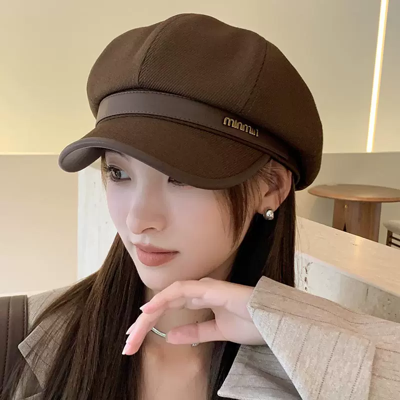 韩版MinMin八角帽弯檐显脸小贝雷帽子女秋冬鸭舌报童帽大檐画家帽