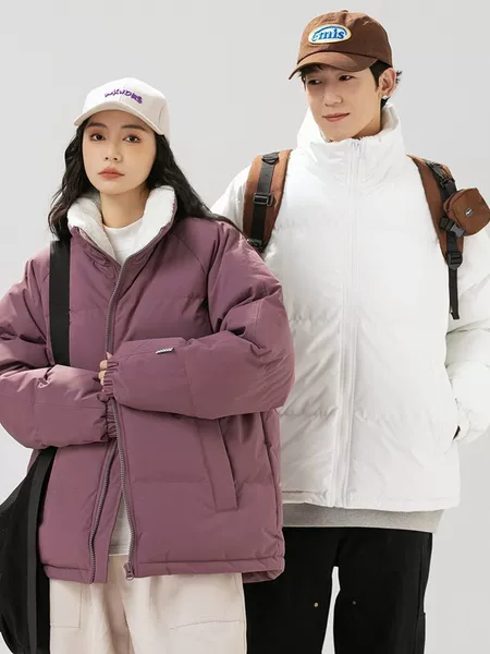 New winter stand-up collar short cotton jacket, unisex, thickened and warm, trendy casual coat