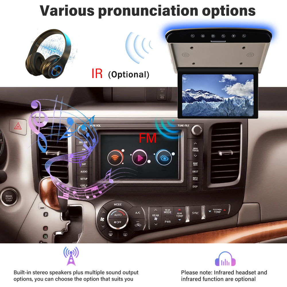 Cross-Border 15.6inch Inch Ceiling-Mounted Tv Ips Mp5 Player with USB and HDMI Input Car Display Monitor Hd