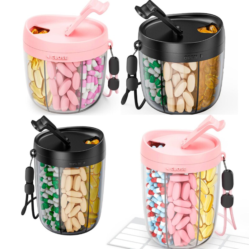 Temu Supports Labeling Pill Dispenser Bottle Portable Supplement Pill Box Dispensing Storage Box