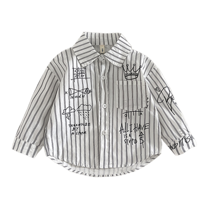 Camisa para niños ropa de primavera para niños 2024 Nueva solapa camisa de Letras a rayas ropa para niños pequeños y medianos estilo coreano abrigo de estilo occidental