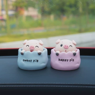 Cute and exquisite shaking Car ornaments - 1-pink-pig-1-blue-pig-glue-included