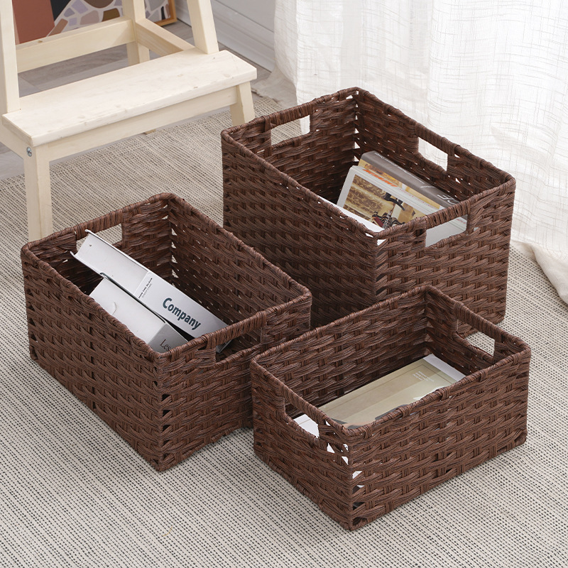 New Imitation Rattan Storage Basket Japanese-style Desktop Handler Basket Toy Clothes Food Hand-woven Basket Factory Direct Supply