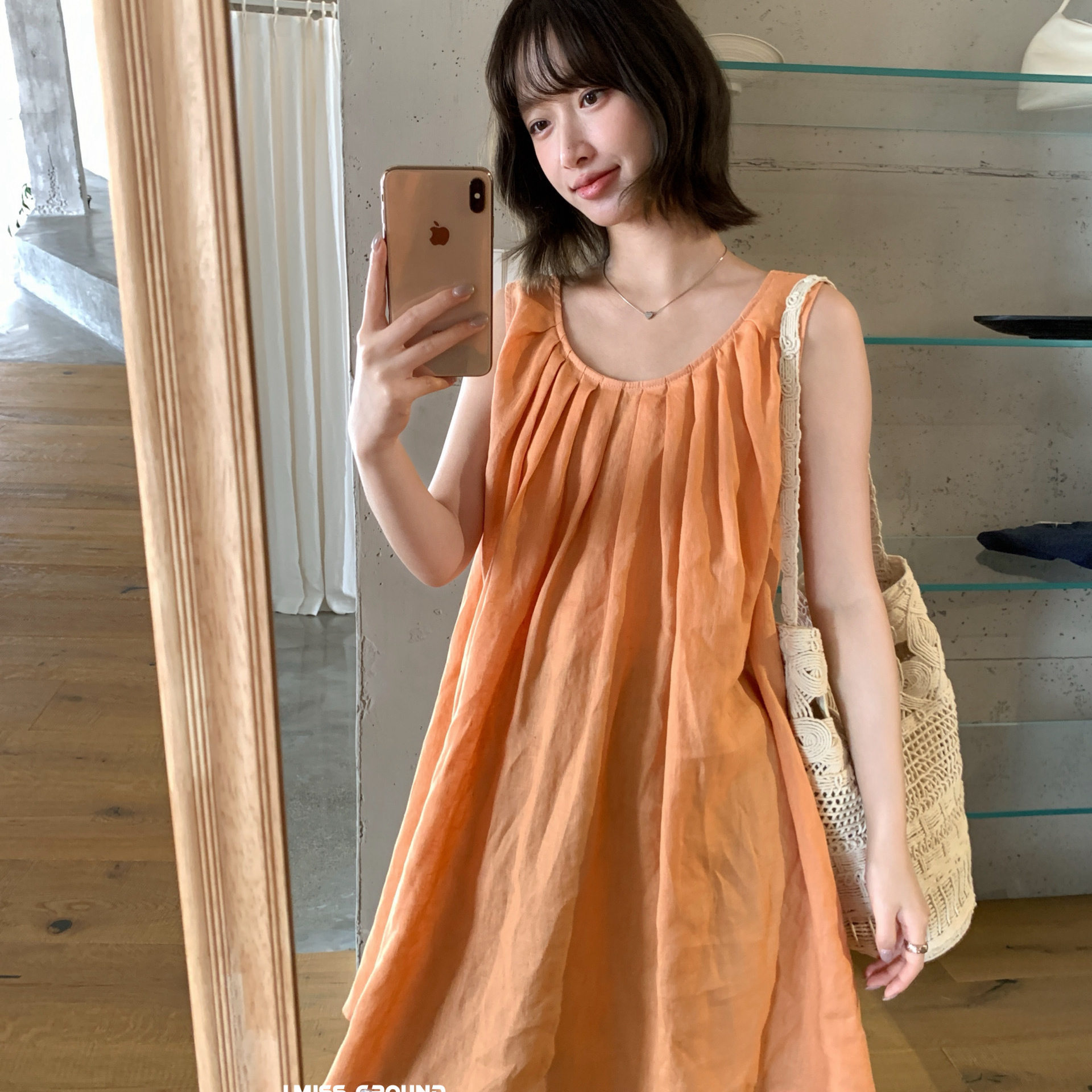 Đầm maxi nữ không tay chất liệu linen phong cách Pháp nghỉ dưỡng — màu cam