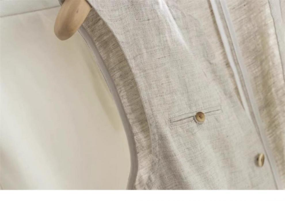 Áo vest gile nữ không tay cổ V chất liệu vải lanh phong cách cổ điển — Màu be chi tiết 6