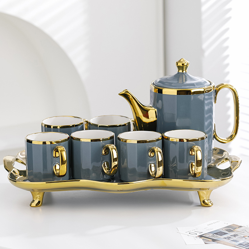 Modern light luxury style ceramic water cup teapot Kettle tea cup set suit household living room hospitality tea set water set
