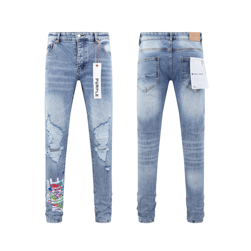 PURPLE BRAND JEANS美潮高街男士休闲破洞设计款修身显瘦牛仔长裤|undefined