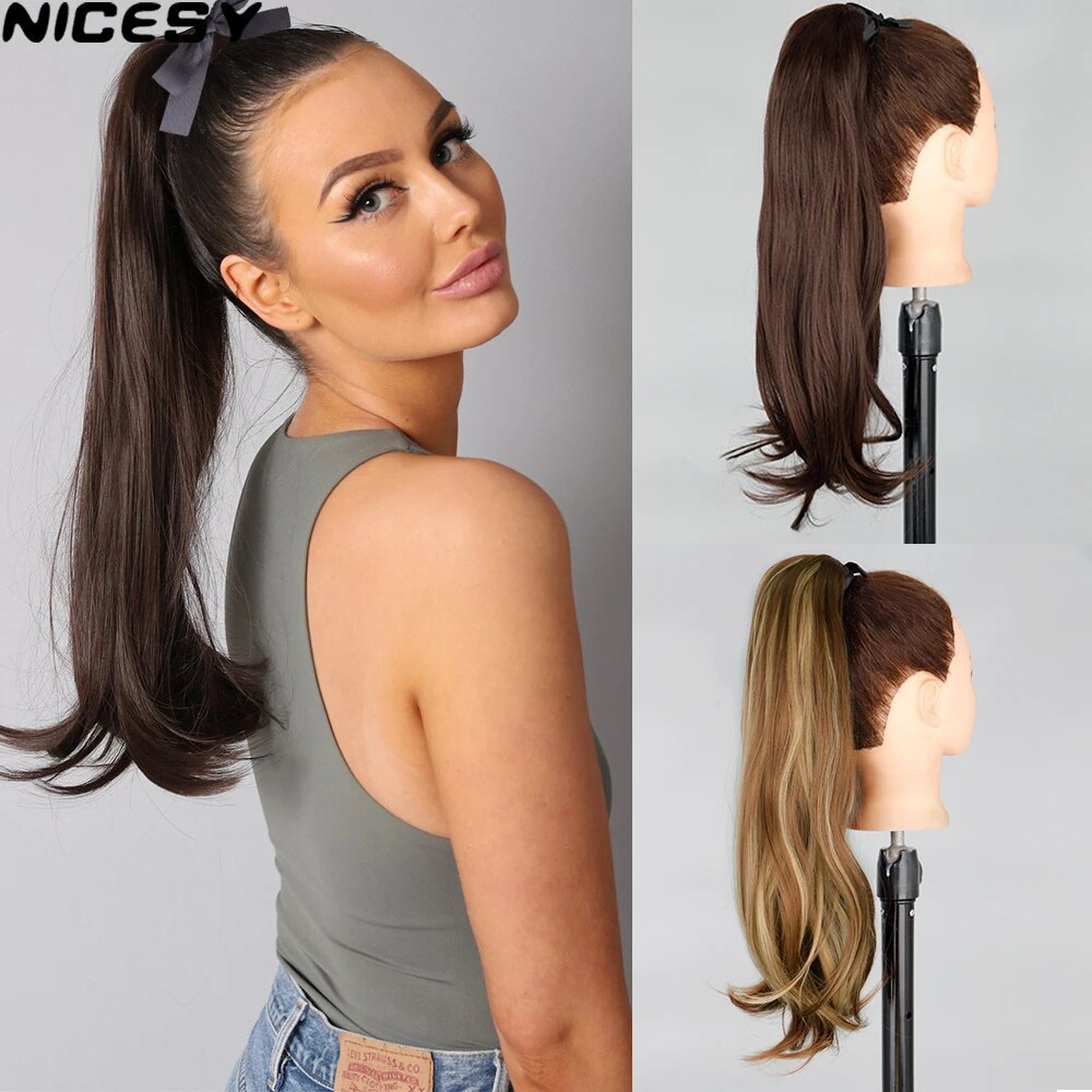 Cinturón enrollado trenza de cola de caballo sintética fibra química cabello recto ligeramente curvado peluca de moda encantadora extensión de cabello peluca