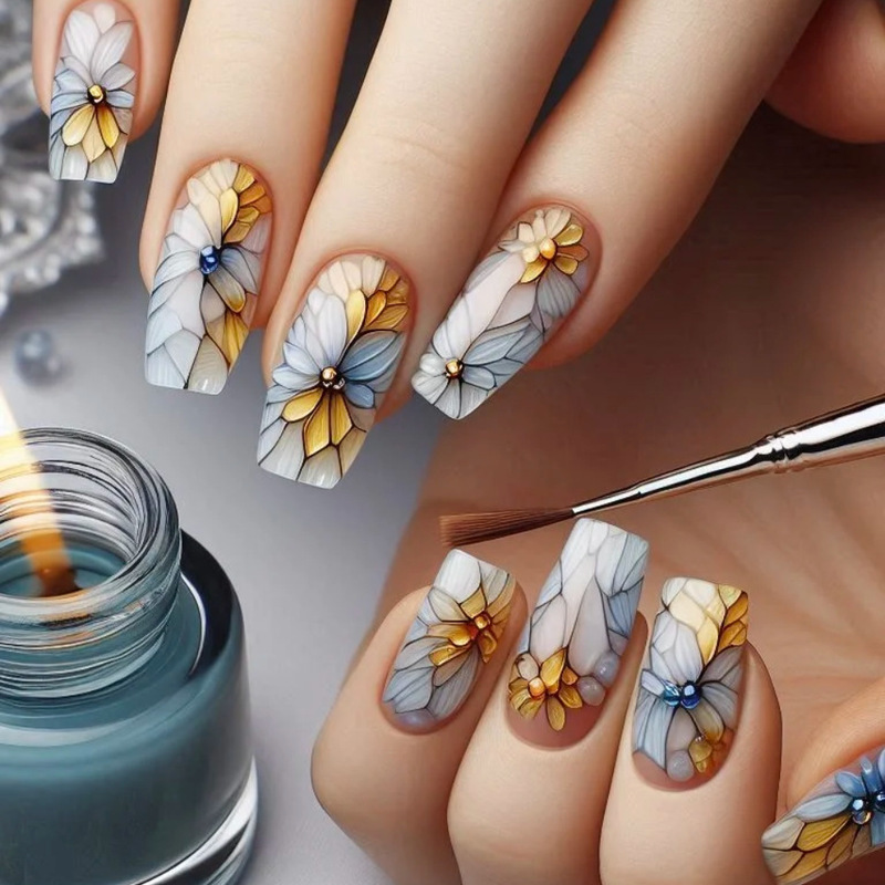 WM-197 spring daisy fake nails cross-border hot girls daisy fashion lines contrast color wear nail tablets wholesale WM-197 spring daisy fake nails cross-border hot girls daisy fashion lines contrast color wear nail tablets wholesale