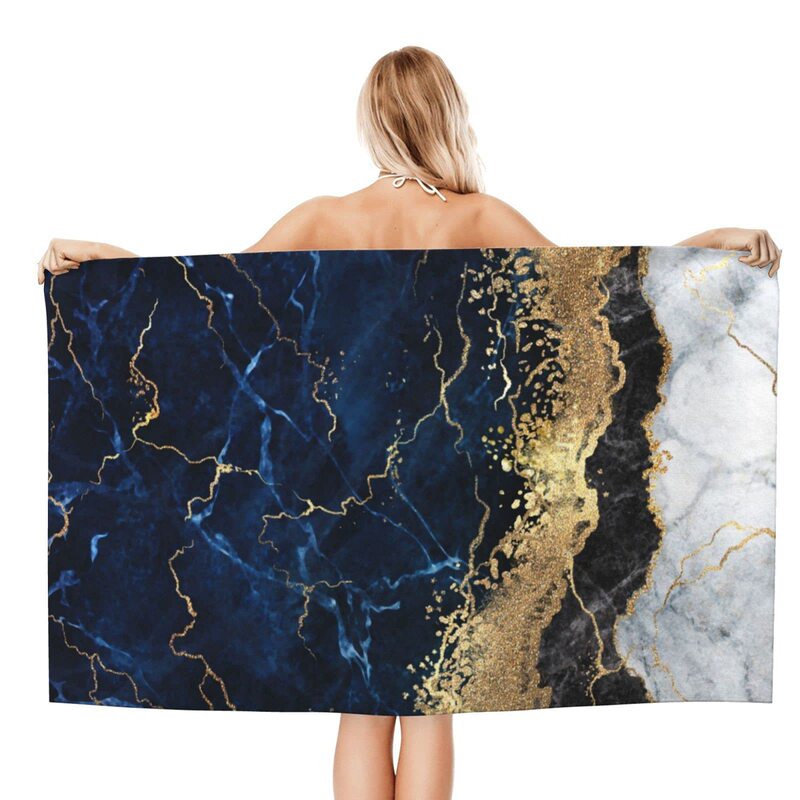 Cross border navy blue marble golden abstract children beach towel adult beach towel sports fitness towel