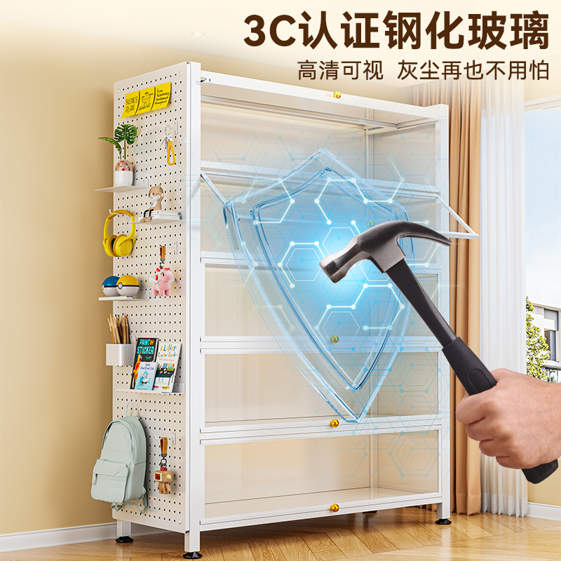 Steel Bookshelf with Transparent Glass and Doors, Dustproof Display Cabinet, Iron Storage Cabinet for Model Figurines 2