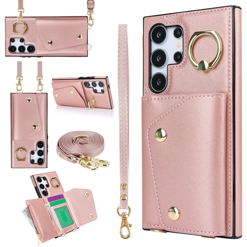 Suitable for Samsung S26Ultra Mobile Phone Case, Samsung A56 Back Cover Type Hand Strap Crossbody Shoulder Strap Protective Leather Case