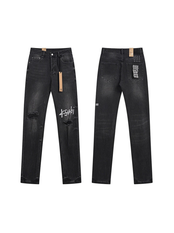 外贸高品质KSUBI &AMIRI Jeans牛仔裤高街破洞补丁弹力直筒长裤男|undefined
