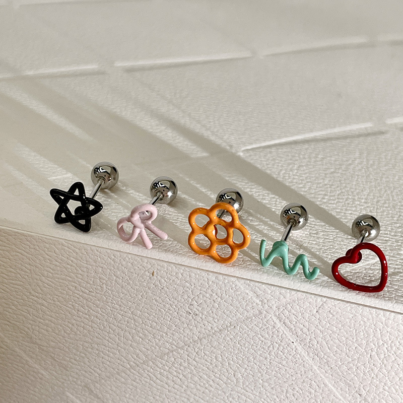 7g Weight Alloy Ear Needle Material Ear Studs Classification 1 Piece Quantity Holiday, Daily, Date Occasion Alloy Material Star, Heart Shape, Bow Knot Pattern Women's Gender Cartoon Style Style 1 Piece Cartoon Style Star Heart Shape Bow Knot Alloy Ear Studs 8