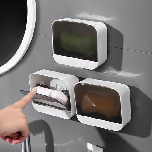 Simple style soap box wall-mounted drain-free punch-free soap box with lid large household storage shelf