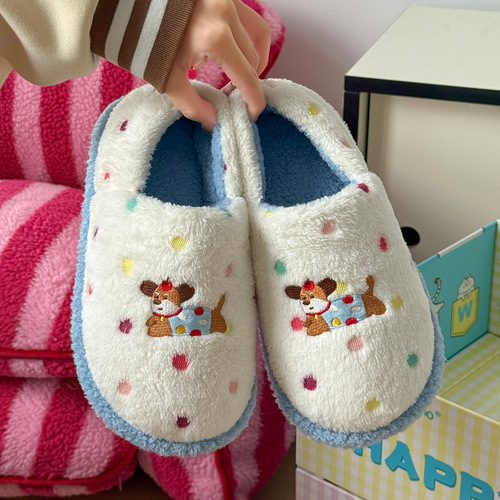 Spotted dog cotton slippers, women's winter cute cartoon slippers, winter velvet, home warmth, non-slip cotton slippers, women's wholesale