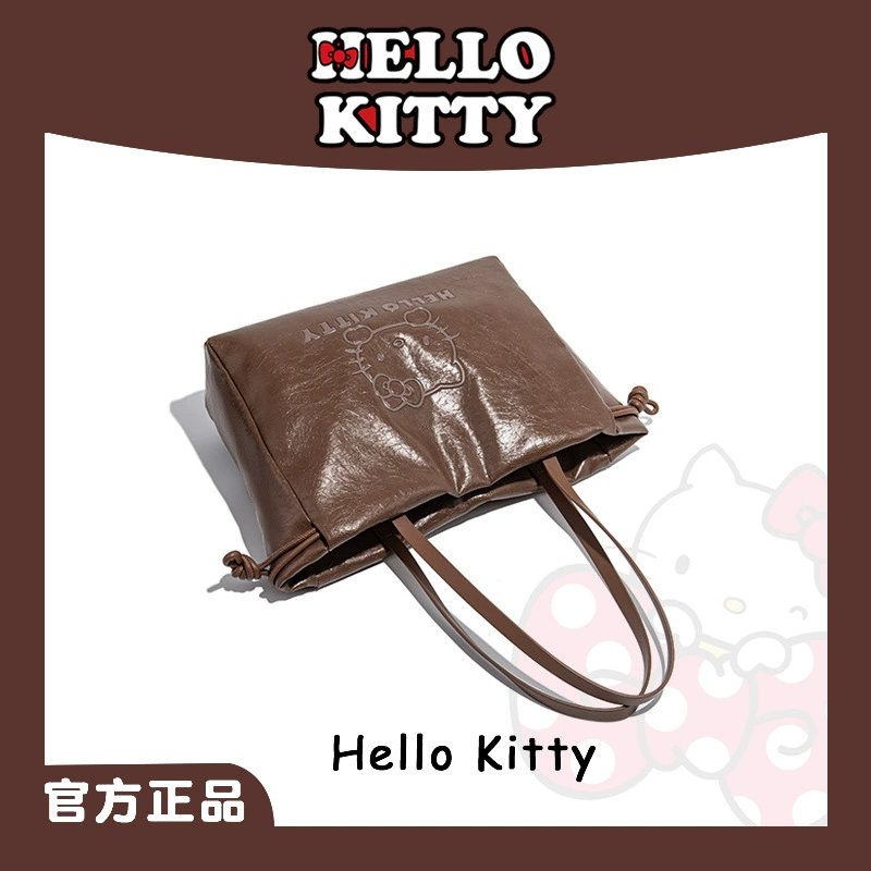 Hello Kitty, вместительная мягкая ретро сумка подмышечная, плечевая сумка через одно плечо, с затягивающимся шнурком