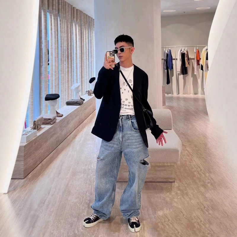 Collarless Wool-Like Thin Suit with Four-Corner Stitching Design, Loose Casual Style, Unisex Trendy Jacket