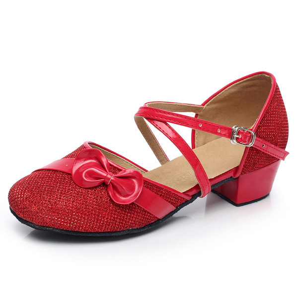 Nuevos zapatos de baile latino de niñas de fondo suave zapatos de baile moderno de tacón medio para niños zapatos de práctica mariposa nudo suela de goma al aire libre