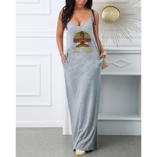 2021夏季 现货 跨境 瑜伽女孩 印花 性感吊带V领连衣裙