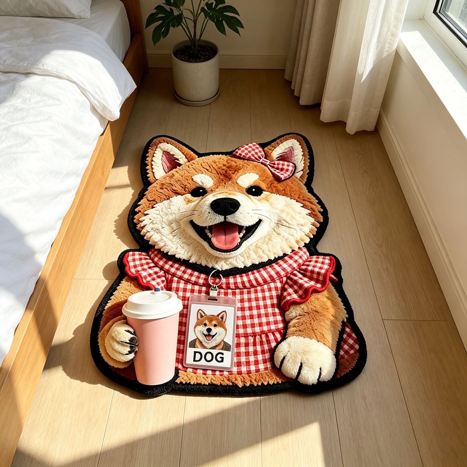 可爱柴犬小狗异形仿羊绒地垫加厚耐磨亲肤地垫卧室床边起夜隔凉垫