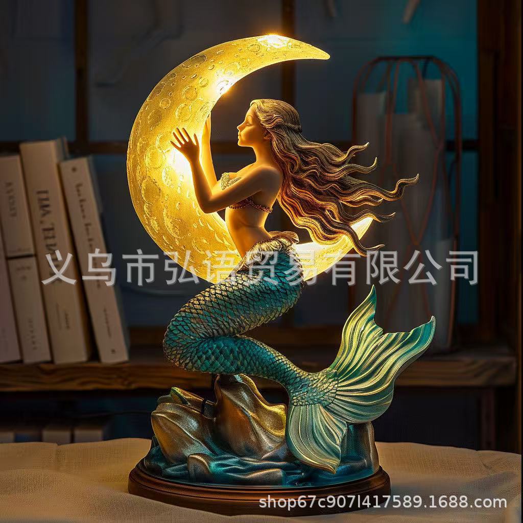 Cross-Border Creative Night Light Moon Goddess Bird Retro Statue Home Desktop Scene Atmosphere Decoration