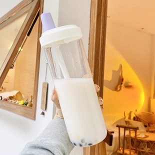 Carefully Selected Pearl Milk Tea Straw Cup for Girls in Summer, Cute Plastic Large-Capacity Water Cup for Carrying When Going Out, Travel and Portable