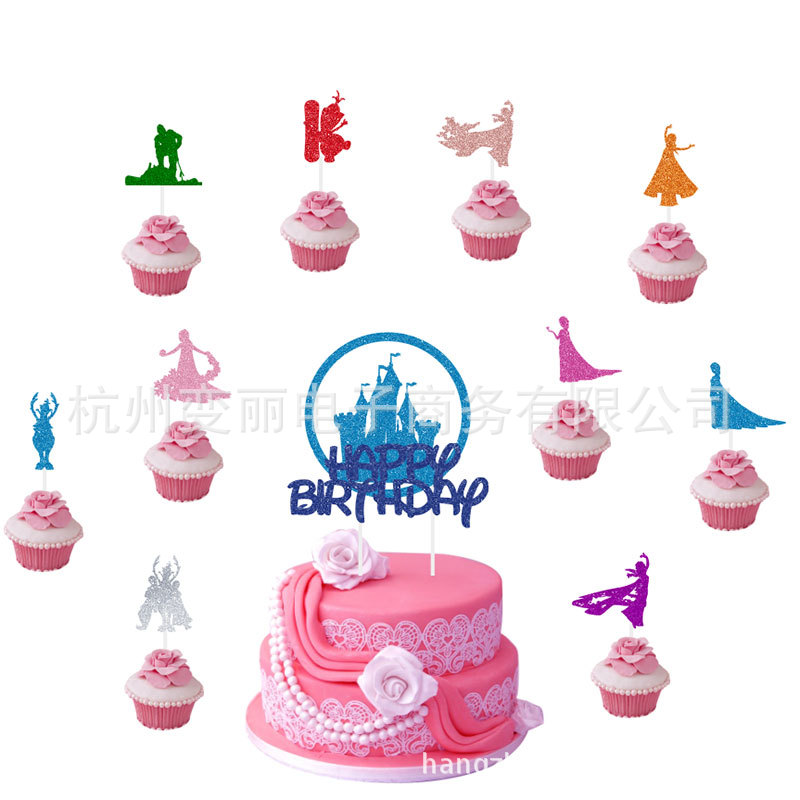 新款 亚马逊热卖 frozen主题生日蛋糕插牌 Elsa冰雪奇缘派对装饰