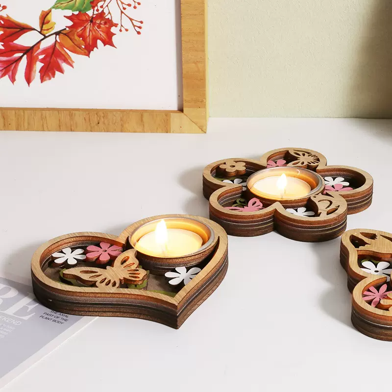 复活节装饰品爱心木质蜡烛台派对用品木制工艺品节日桌面小摆台