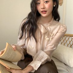起范 轻奢高级感法式雪纺衫女2025早秋新款广州十三行衬衫女86318