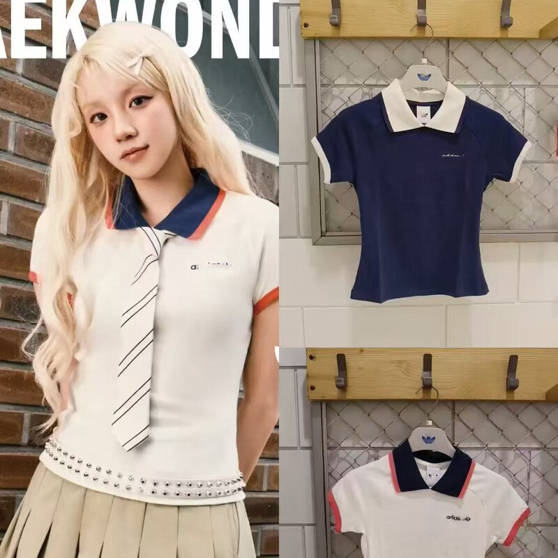 Song Yuqi's Same Style Clover Embroidered T-Shirt for Women, Summer Casual Simple Slim-Fit Sports Short-Sleeve Polo Shirt Song Yuqi's Same Style Clover Embroidered T-Shirt for Women, Summer Casual Simple Slim-Fit Sports Short-Sleeve Polo Shirt