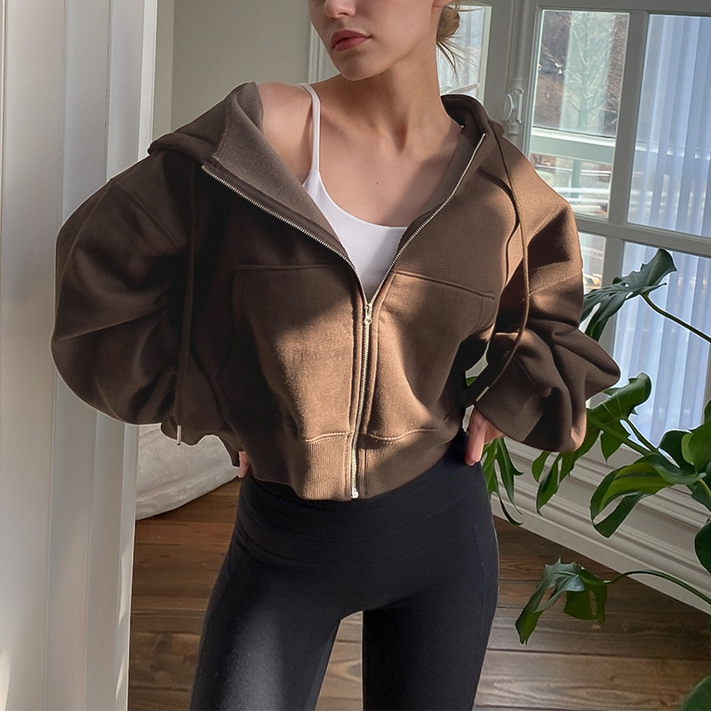 【Clearance Bargain】Spring and Autumn Fleece-Lined Zip-Up Hooded Cardigan Trendy Warm Short Sports Sweatshirt Jacket for Women 【Clearance Bargain】Spring and Autumn Fleece-Lined Zip-Up Hooded Cardigan Trendy Warm Short Sports Sweatshirt Jacket for Women