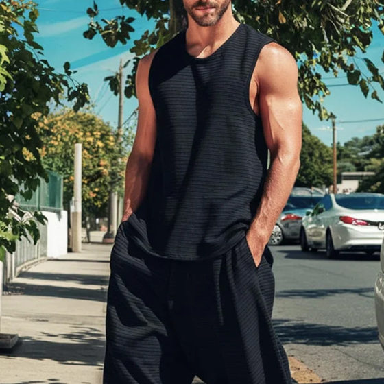 2025 European and American Cross-border Men's Summer Round Neck Sleeveless Vest Sports Leisure Draped Leg Trousers suit Wholesale