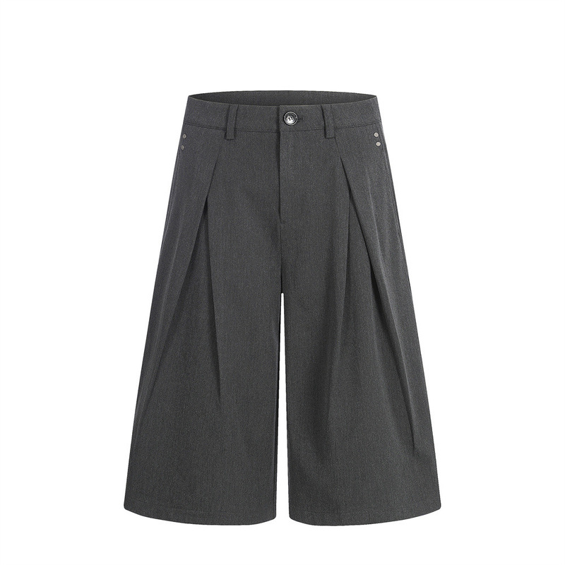 American-Style Trendy Brand Solid Color Wide-Leg Suit Shorts for Men, Vibe-Style Design with Pleats, Loose Casual Five-Point Pants American-Style Trendy Brand Solid Color Wide-Leg Suit Shorts for Men, Vibe-Style Design with Pleats, Loose Casual Five-Point Pants
