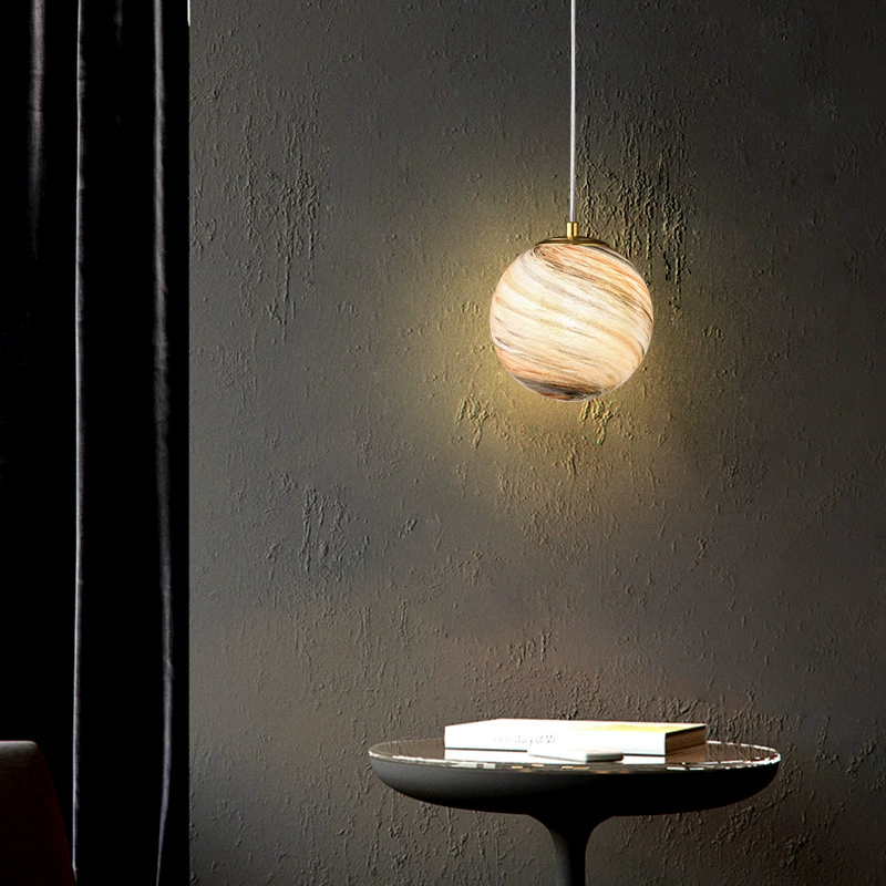 Modern and minimalistic glass ceiling lamp for bed, copper lights