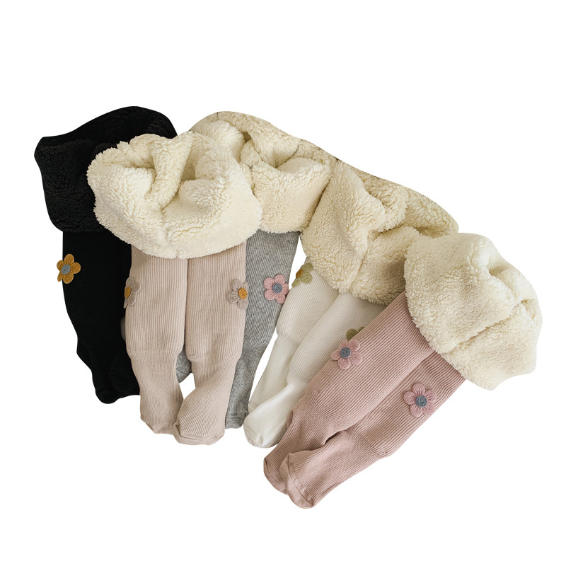 Invierno de los niños de lana forrada gruesa pantimedias finas rayas verticales nube de terciopelo cálido de una sola pieza Pantalones Bebé niña grande PP polainas