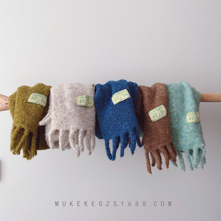 Small sweet potato same style children's tassel scarf winter warm circle yarn cloth label boys and girls lengthened knitted scarf
