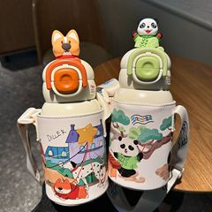 迪楽ベル携帯高颜値子供カップかわいいダブルドリンクストローカップ転倒防止316ステンレス保温カップ