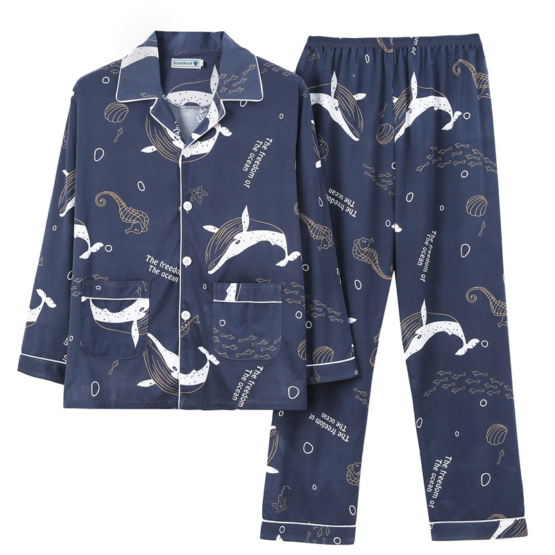 Pijamas de los hombres de manga larga de algodón de primavera y otoño delgada más el tamaño de prendas de vestir exteriores de los hombres pijamas de invierno homewear