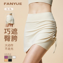 新款性感外穿运动裙缩褶网球裙遮臀显瘦防走光跑步运动瑜伽短裤女