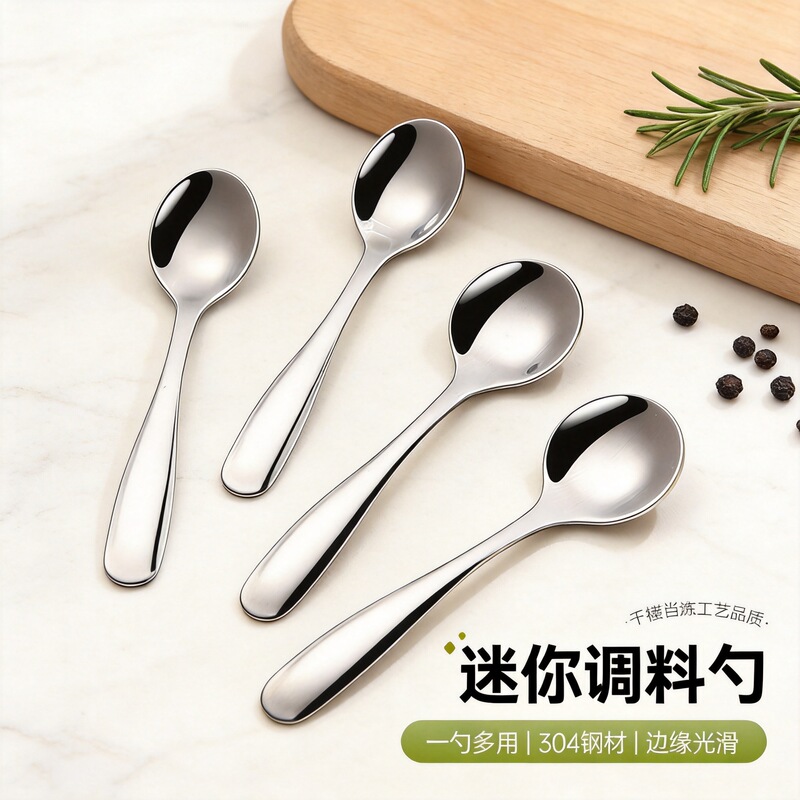 Stainless Steel 304 Household Food-Grade Seasoning Spoon Mini Spoon Ice Cream Spoon Yogurt Spoon Outdoor Portable Spoon